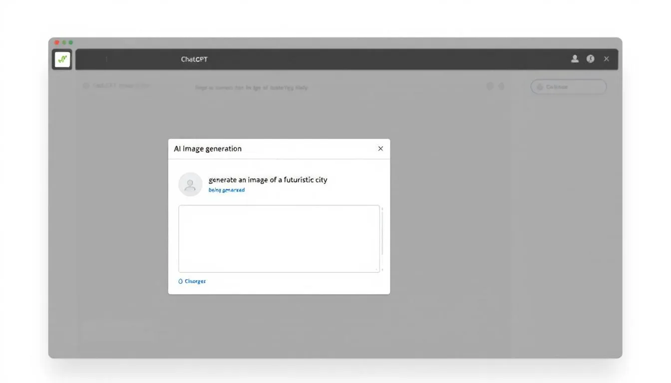 A screenshot of the ChatGPT interface displays the process of AI image generation, showcasing the tool's ability to create images based on text prompts. The interface highlights the simplicity and accessibility of using AI art generators to produce unique, AI-generated art.