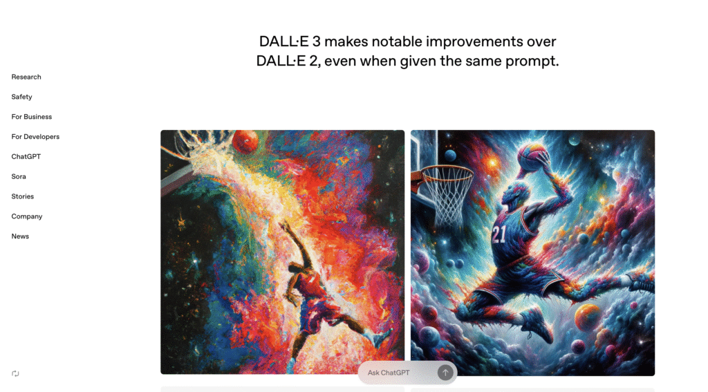 Screenshot of the latest version of Dalle 3  Home page 