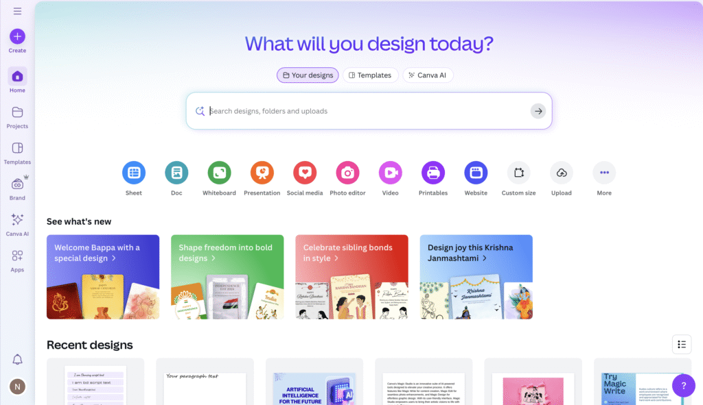 Screenshot of Canva’s editing dashboard showing AI-powered design and photo tools, highlighting why Canva is considered one of the best AI image editors in 2025.
