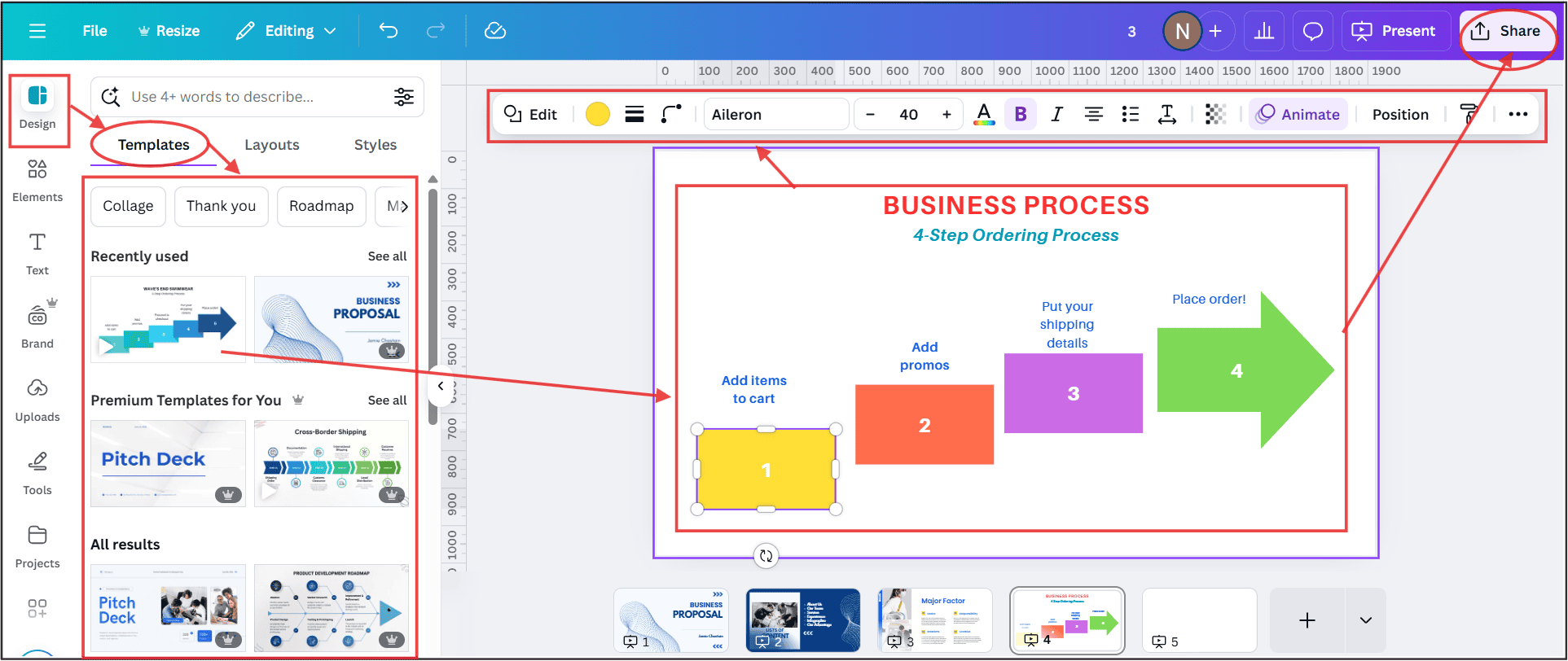 Screenshot showing Quick Canva upload process lets users edit PowerPoint files immediately after import