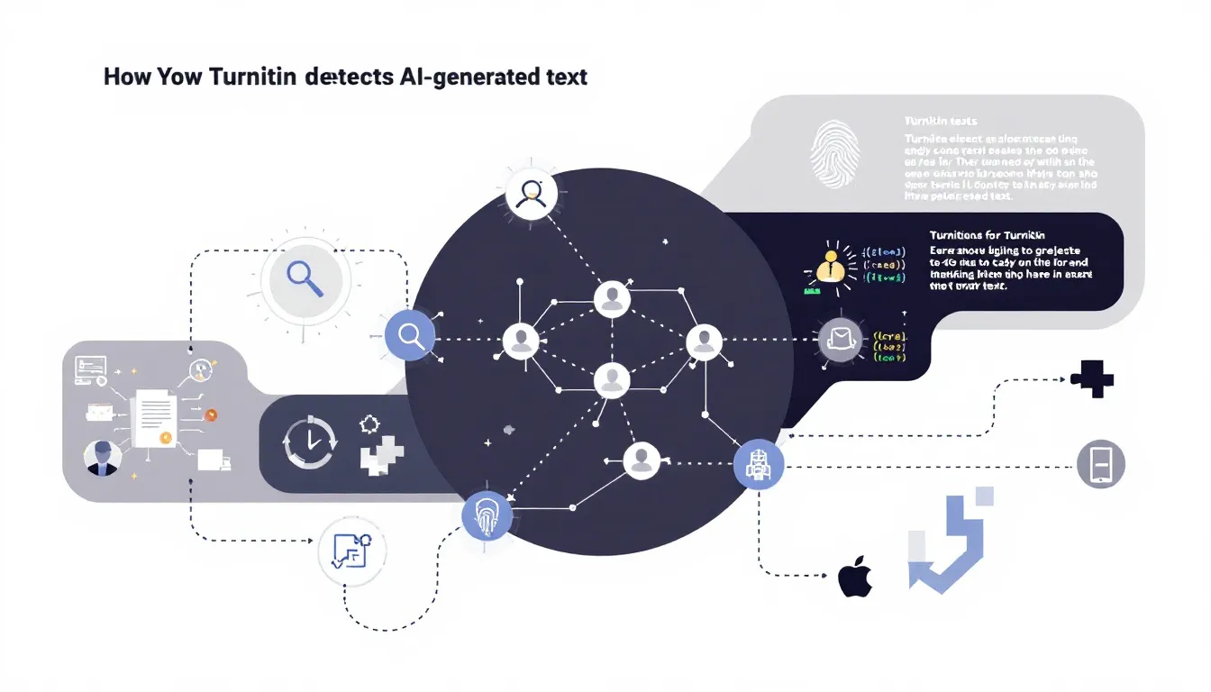 An image depicting the process of how Turnitin detects AI-generated text, including machine learning models.