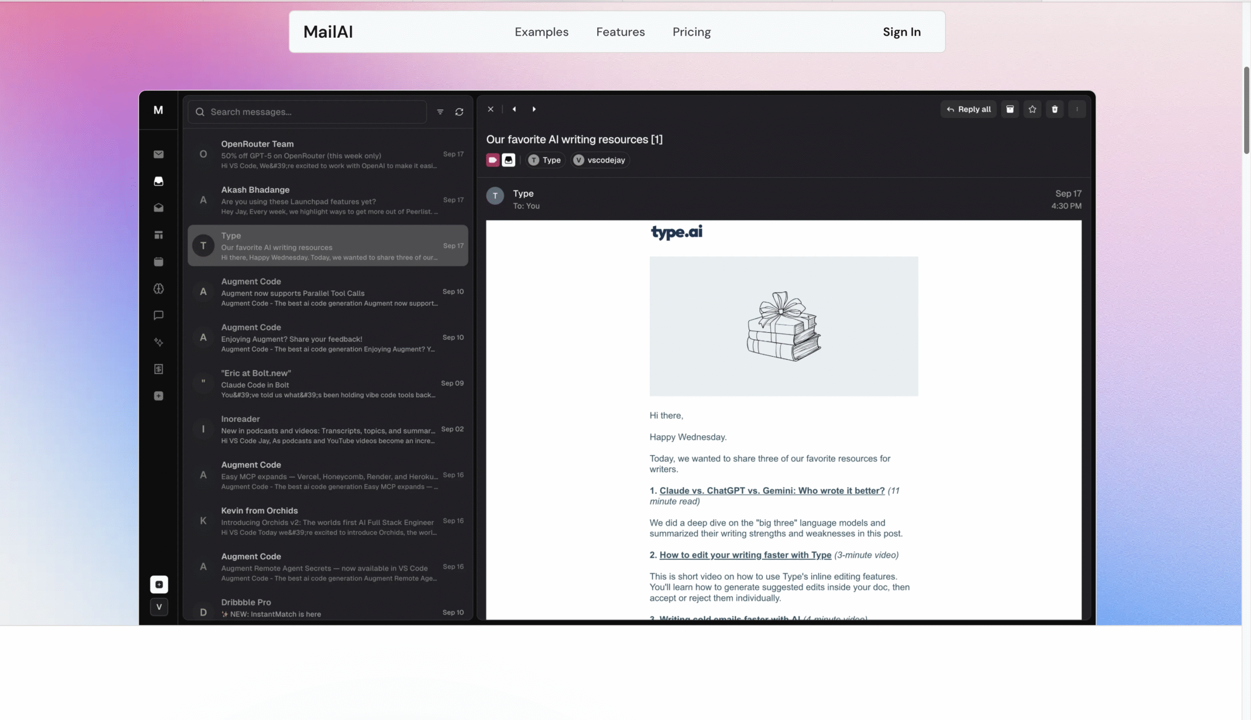 screenshot of Mailai.live for mail ai review article